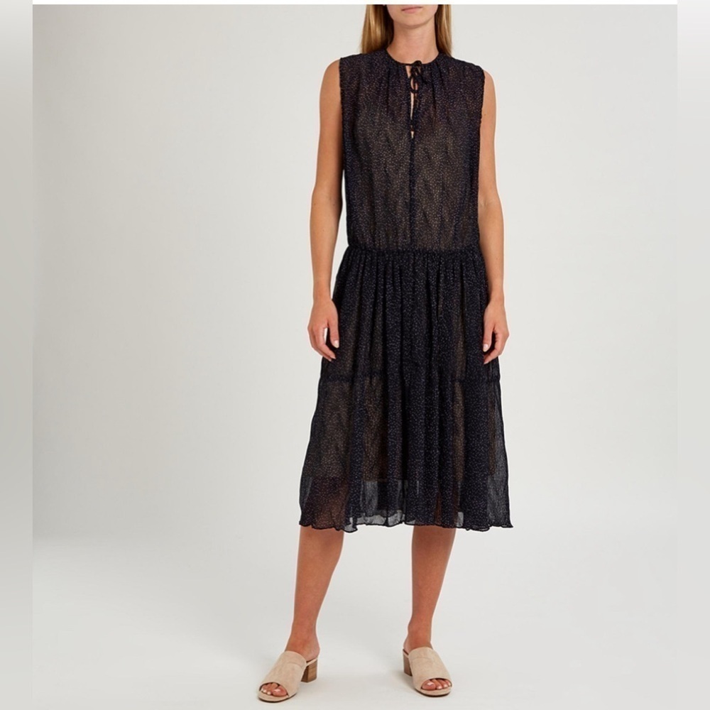 Vince Starry Dot Tiered Midi Dress in Blue Size Large